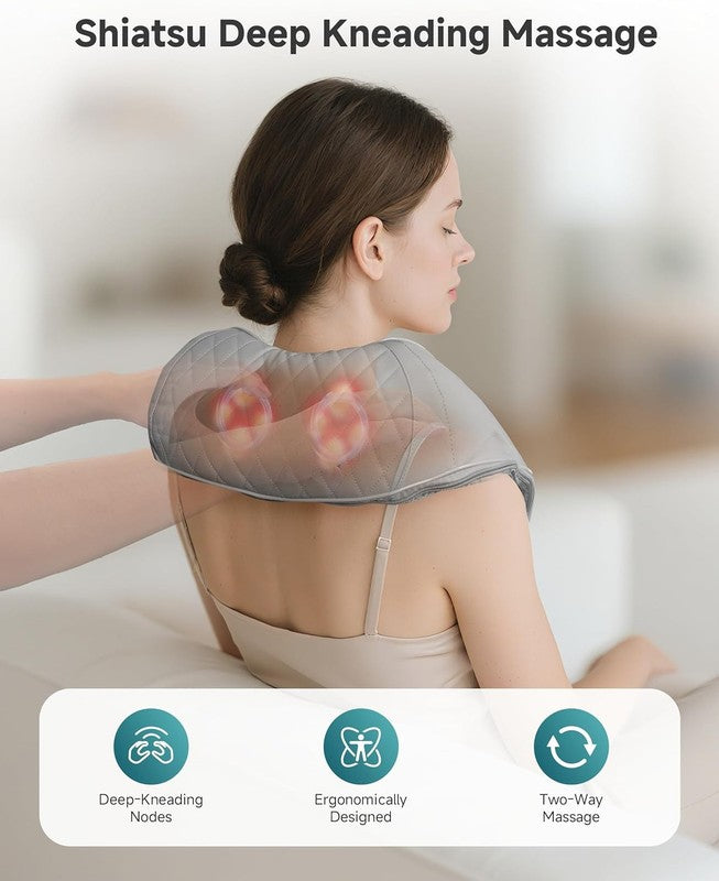 Cordless Shiatsu Neck Massager w/ Heat 4D Kneading Deep Tissue w/ Bag1