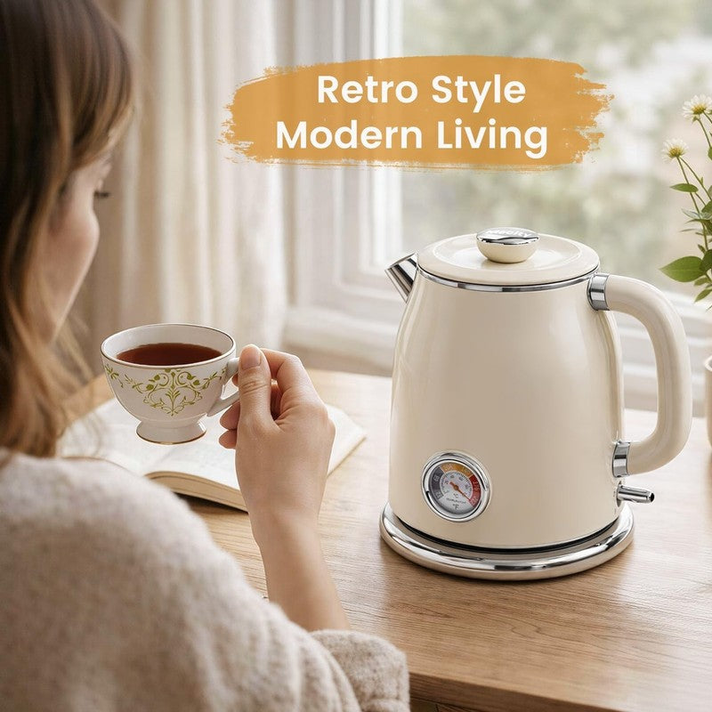 Retro Electric Kettle 1.7L Stainless Steel Fast Boil 1500W Cream Thermometer6