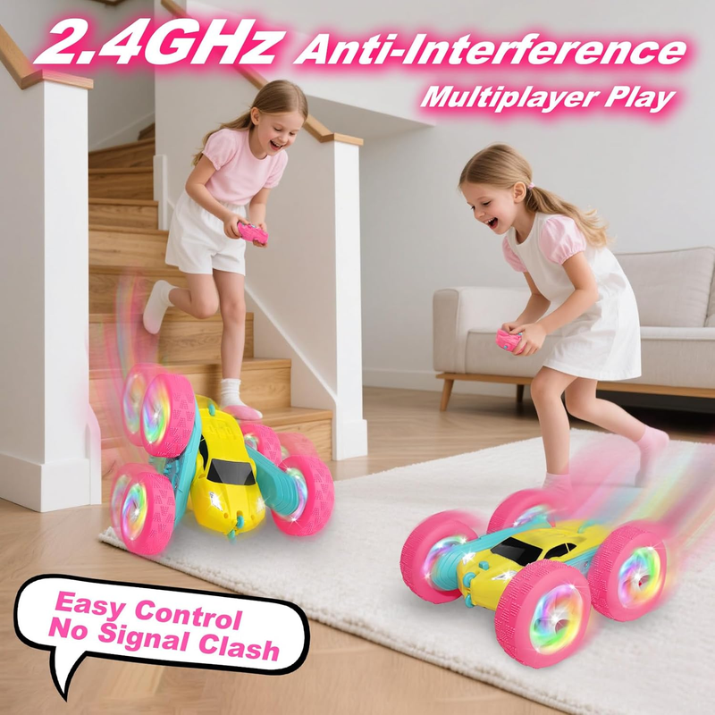 Remote Control Car for Girls 4WD Stunt Car 360 Flips RGB Lights 6+2