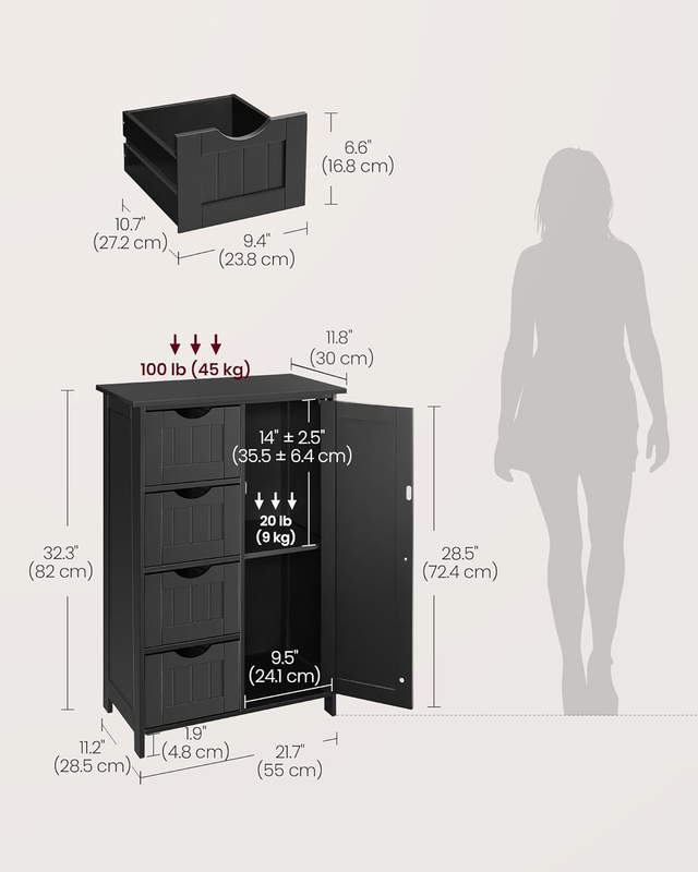 Floor Storage Cabinet with Drawer Door Adjustable Shelf Ink Black1
