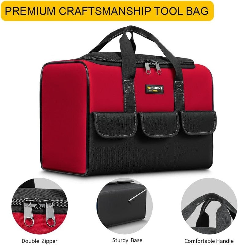 17" Tool Bag for Men 6-Pocket Waterproof Organizer Red & Black Double Zipper2