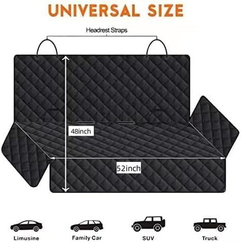 Waterproof Dog Car Seat Cover Back Seat, Nonslip Durable Soft, Black, Universal5