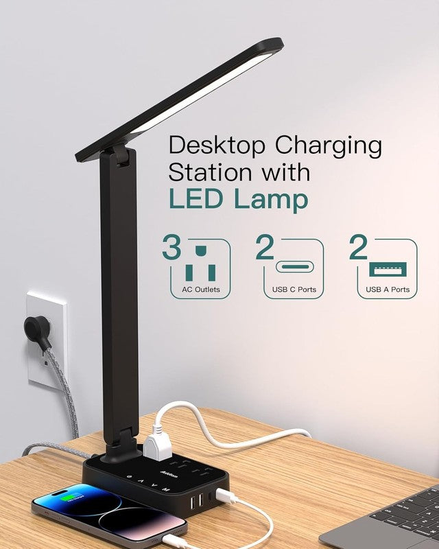 LED Desk Lamp, Power Strip with 3 Outlets 4 USB Charging Ports(2 USBC), 4 Modes 1