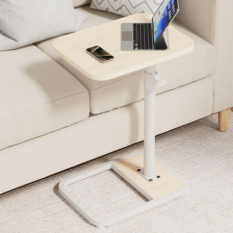 C-Shaped Adjustable End Table Sofa TV Tray Side Table Natural Wood9