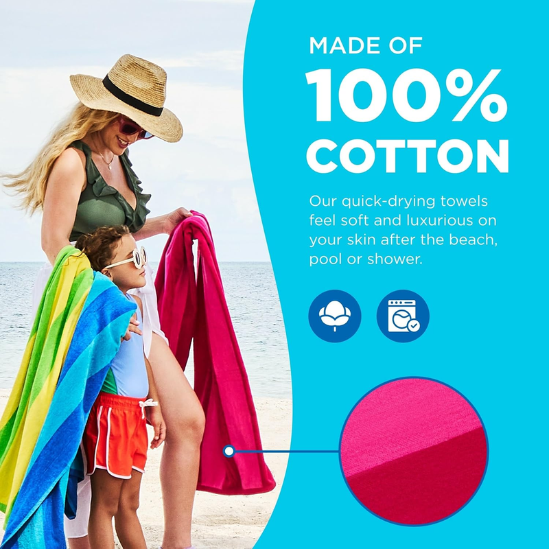 Kaufman - Soft Oversized Beach Towels in Bulk | 29" X 58" Velour Striped Towel |3