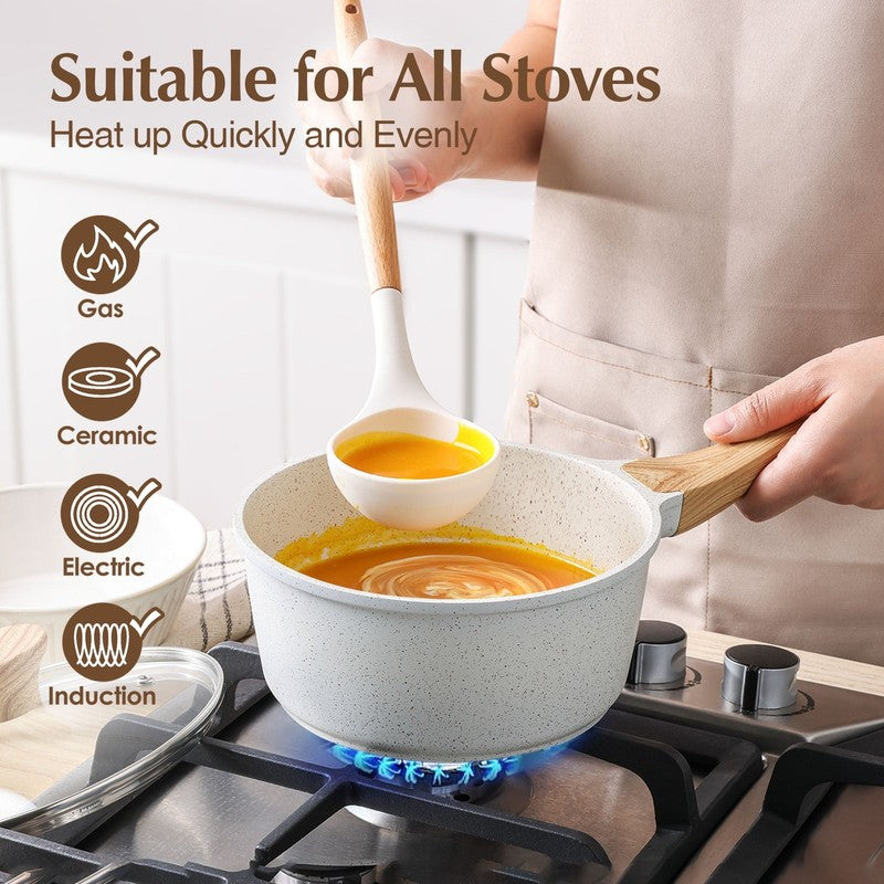 Ceramic Nonstick Pots and Pans Set, 17Pcs Healthy Non Stick Cookware Set with Po5