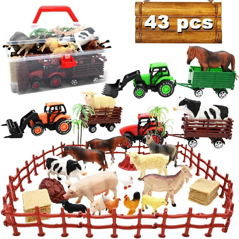 3 Pack Farm Toy Tractor with 40Pcs Plastic Farm Animals Figurines and Fence Farm10