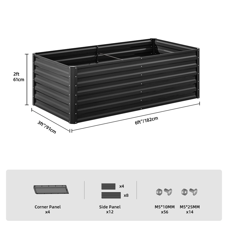 6Ftx3Ftx2Ft Large Raised Garden Bed Kit,Outdoor Galvanized Metal Patio Planter B1