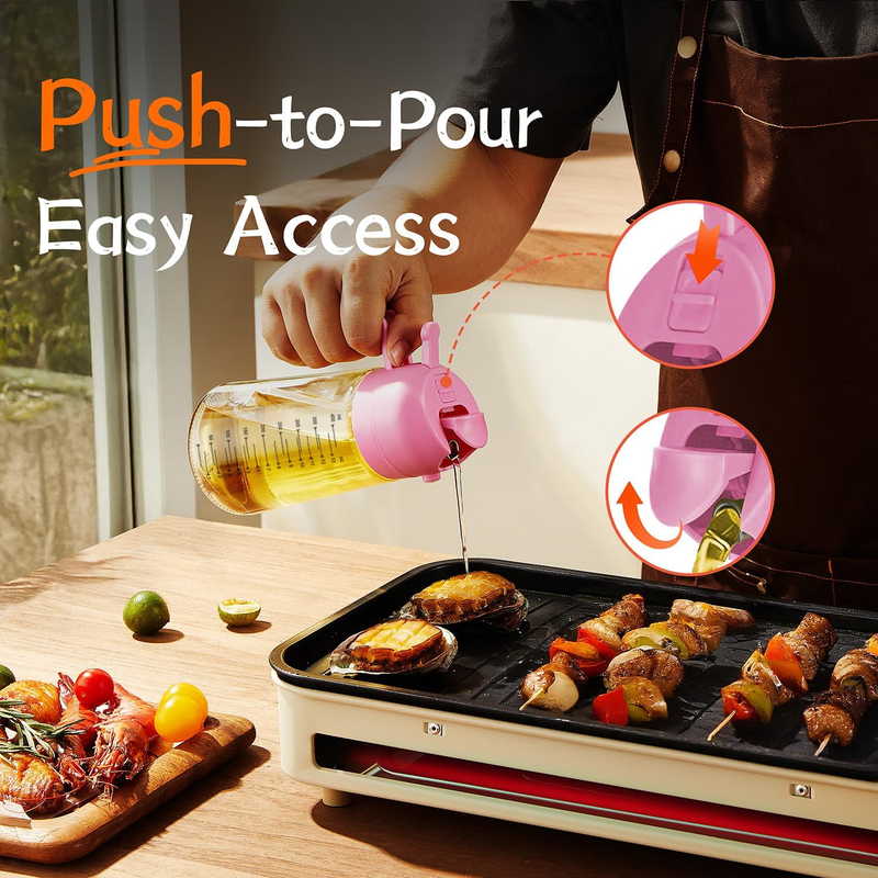 16oz Glass Olive Oil Sprayer 2 in 1 Dispenser Bottle Air Fryer BBQ Bubblegum3