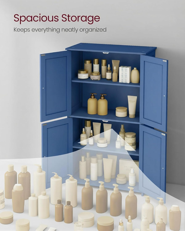 Shaker Floor Storage Cabinet 4 Door 2 Shelves Tall Organizer Bijou Blue3