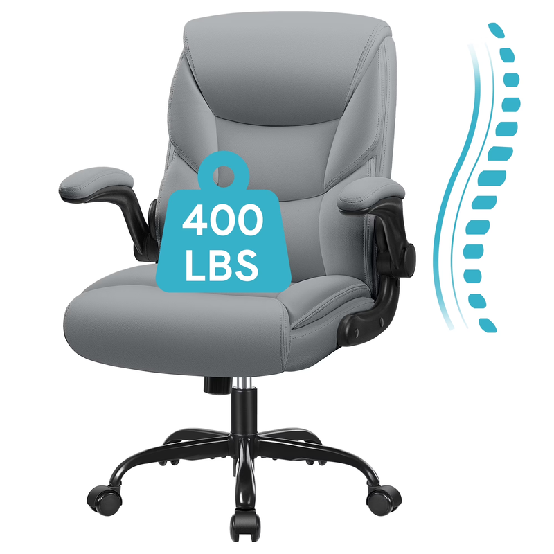 Ergonomic Leather Computer Office Chair 400LB Capacity Gray0