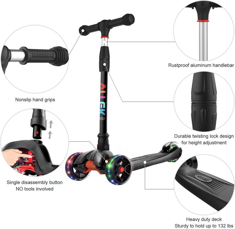 Kick Scooter B02 Lean 'N Glide Wide PU Light Up Wheels 4 Heights Black1