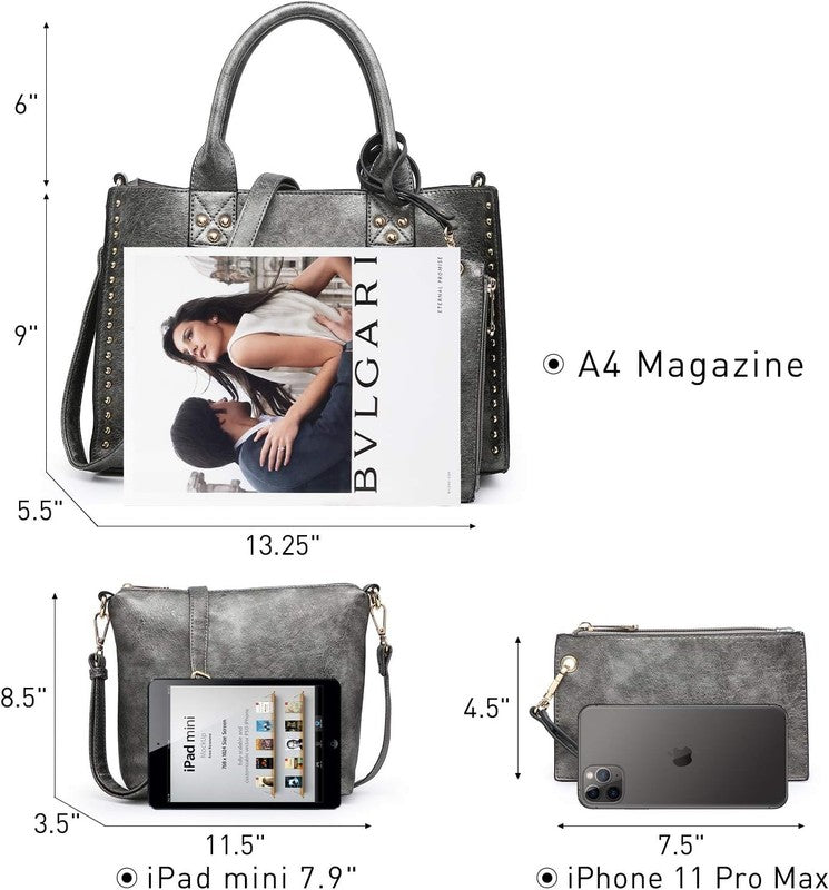 3Pc Women’s Handbag Set Tote Satchel Shoulder Top Handle Purse Wallet4