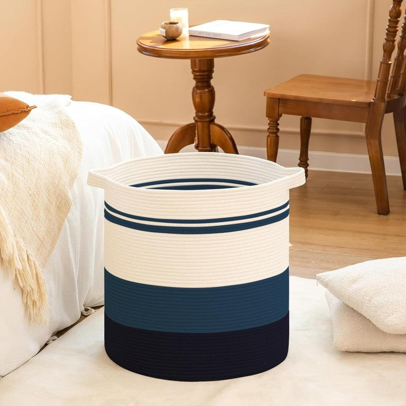 80L Laundry Hamper with Handles, Woven Storage Basket for Clothes, Gradient Blue4