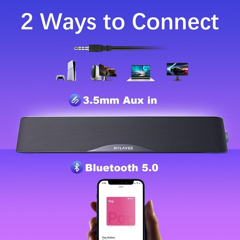 HiFi PC Soundbar Speakers Bluetooth 3.5mm USB USB C Mic Headphone Jack2