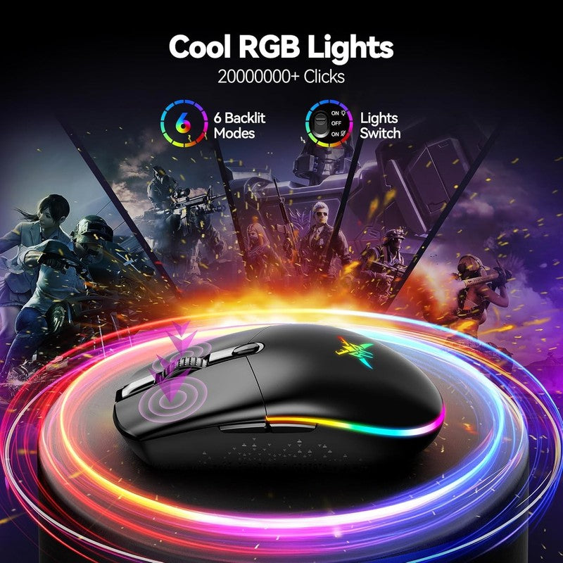 Rechargeable Wireless Gaming Mouse   8000 DPI, RGB, 100Hrs Battery, Dual Connect4