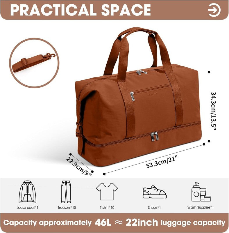 21in Women Weekender Duffle Bag 2Pc Canvas Leather Carry On Shoe Compartment2