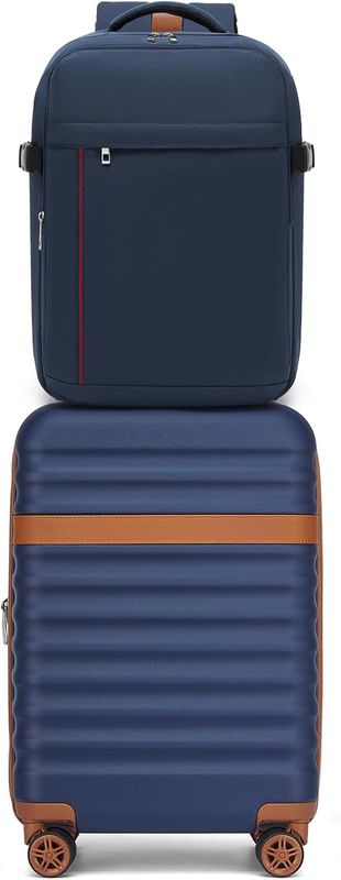 3pc Carry On Luggage Set TSA Lock Spinner Wheels Hardshell Navy Brown10
