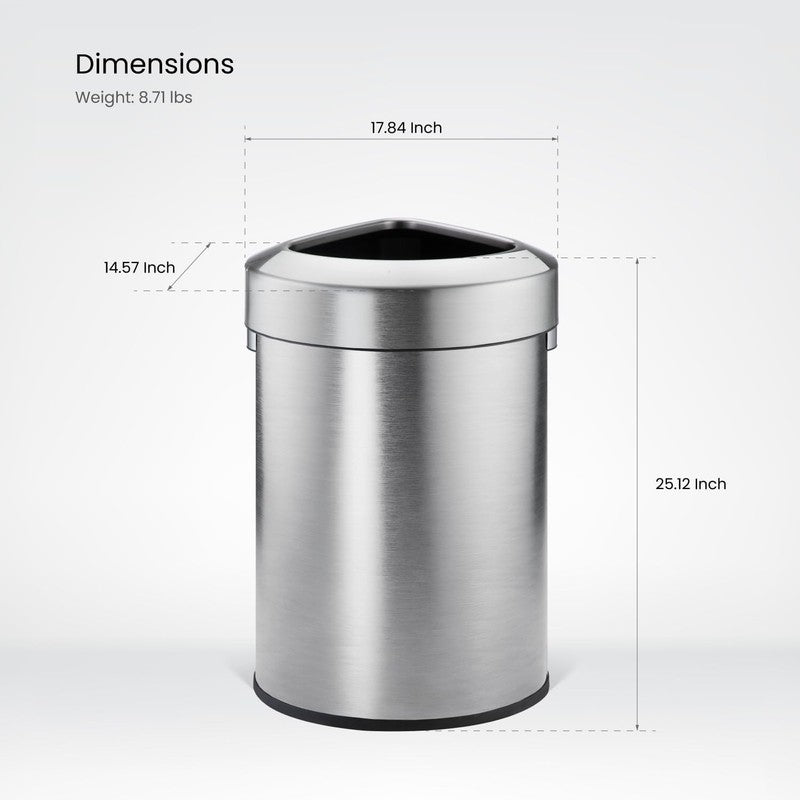 16 Gal / 60L Open Top Trash Can Commercial Office Triangular Silver6