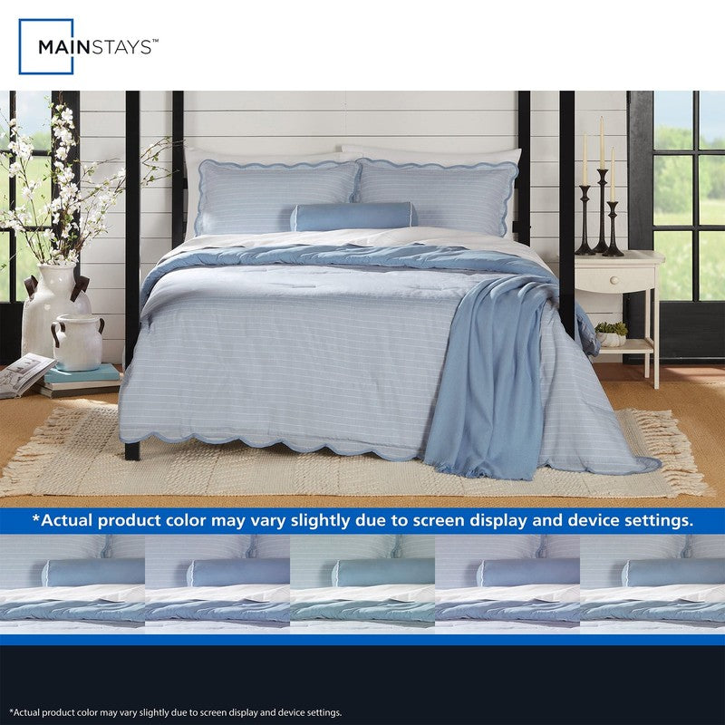 4Pc Scallop Pick Stitch Comforter Set Twin Twin XL Blue4