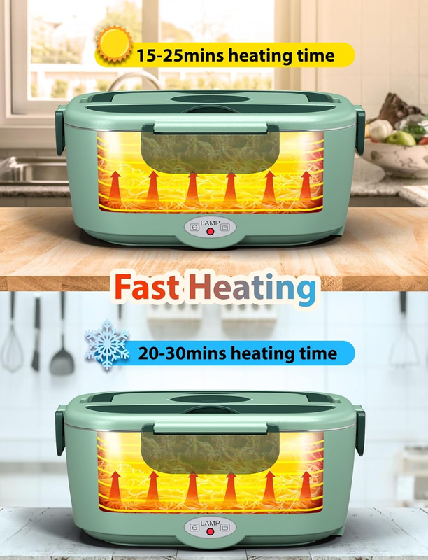 Electric Lunch Box Fast Heating Portable Food Warmer 2x53oz Stainless Steel3