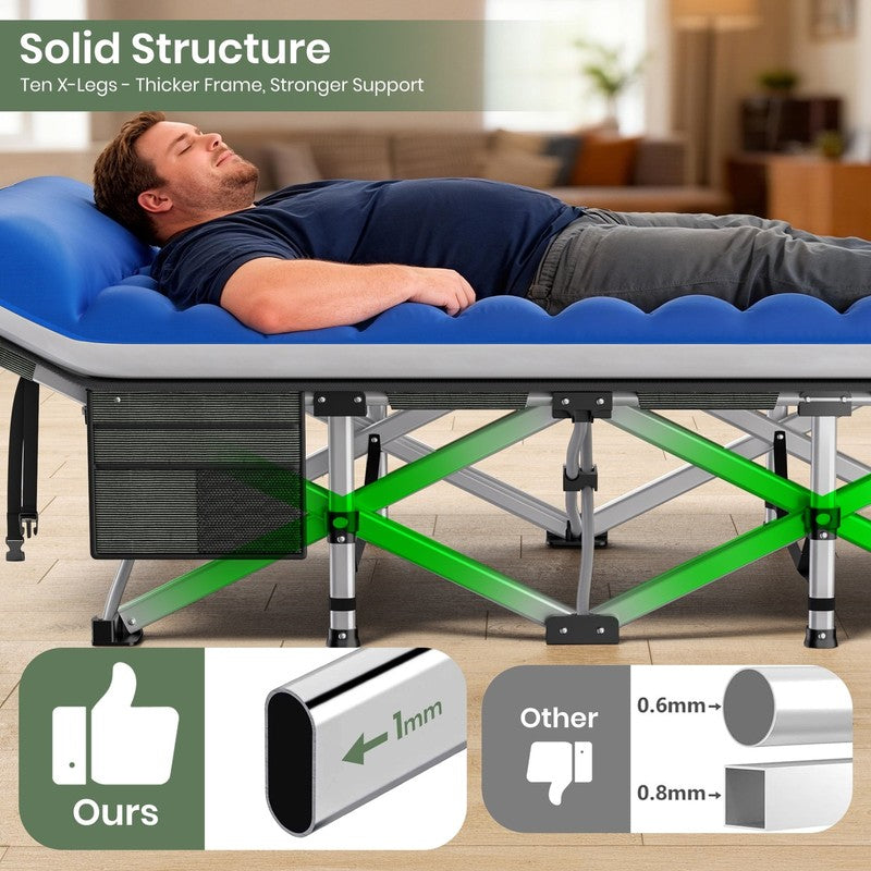 Folding Camping Cot with Double-Layer Mattress – 75×28" Portable Bed for Travel,4