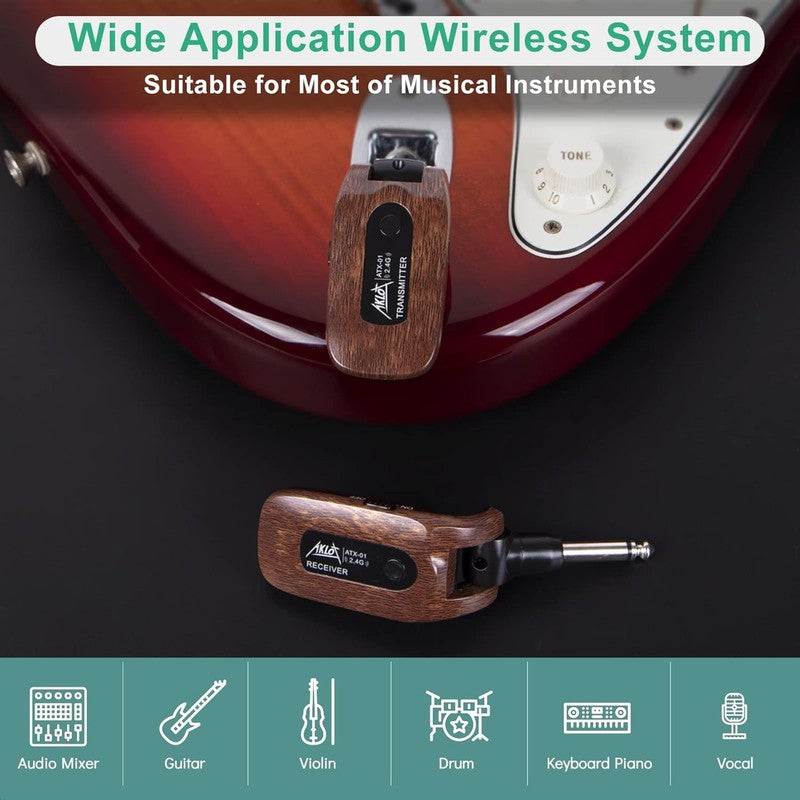 2.4GHz Wireless Guitar System Transmitter Receiver Rechargeable for Guitar/Bass5