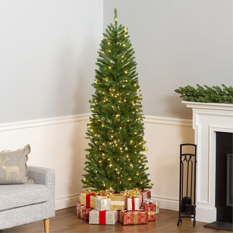 Pre-Lit Kingswood Fir Slim Christmas Tree 6.5Ft  250 Clear Lights Green1