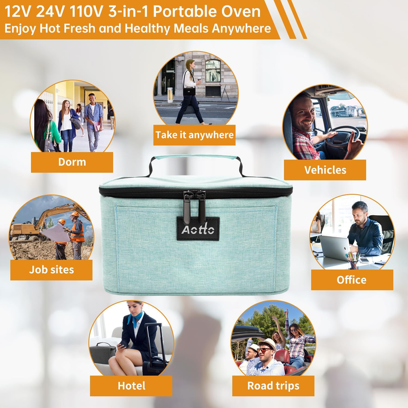 Portable Electric Lunch Box Food Warmer 12V/24V/110V Car Oven Lake Green6