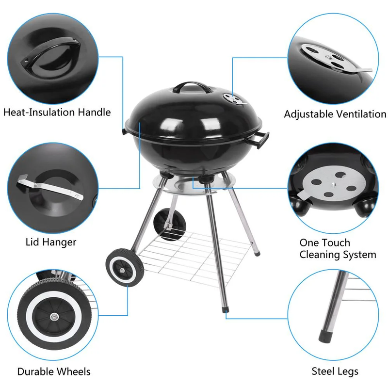 Portable Steel Charcoal Grill BBQ Grill Spherical Design Black6