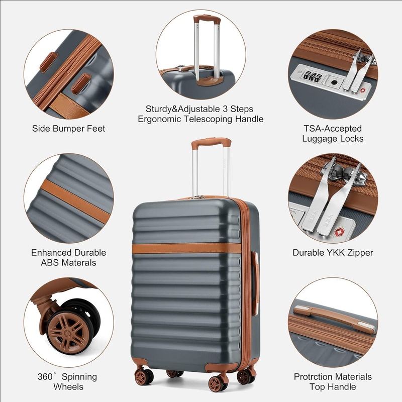 28 Inch Expandable Hardside Luggage ABS PC TSA Lock Suitcase Grey Brown5