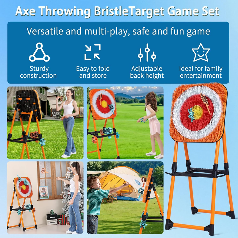 Axe Throwing Game Set Backyard w/ 8 Axes 8 Star Darts Indoor Outdoor Fun6
