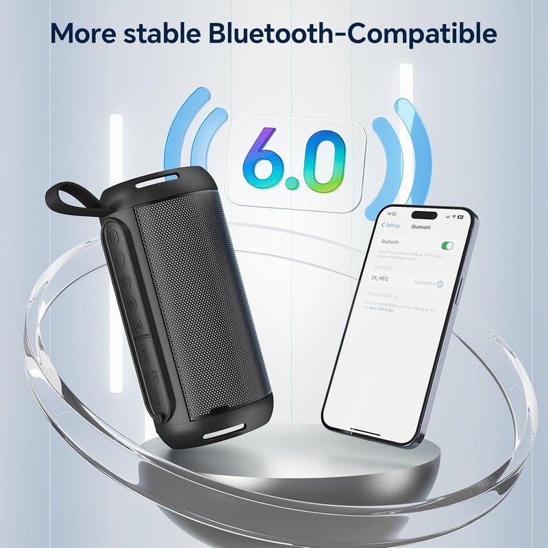 26W Bluetooth Speaker, IPX5 Waterproof, 16H Playtime, LED Lights, Black2