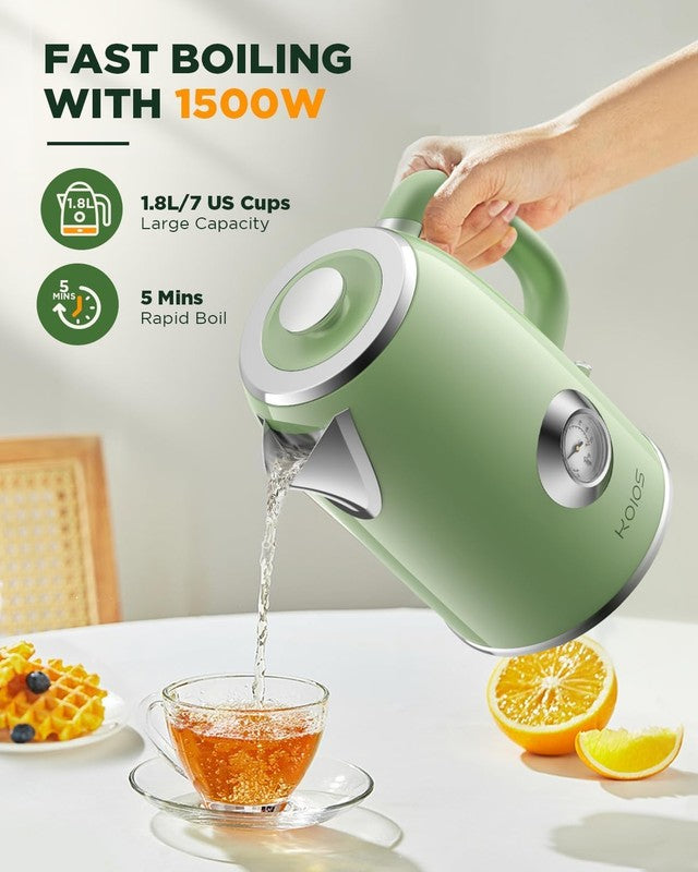 Electric Kettle 1.8L 1500W Stainless Steel Retro w/ Temp Gauge LED Auto Shut Off3