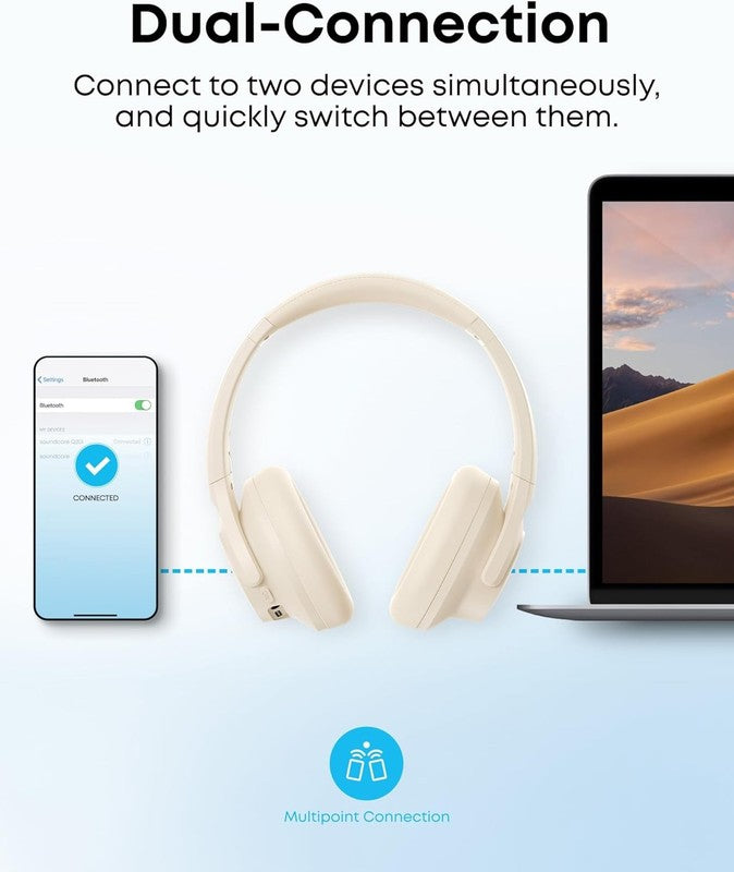Q20I Wireless Noise Cancelling Headphones, 40H Playtime, Hi Res Audio, White6