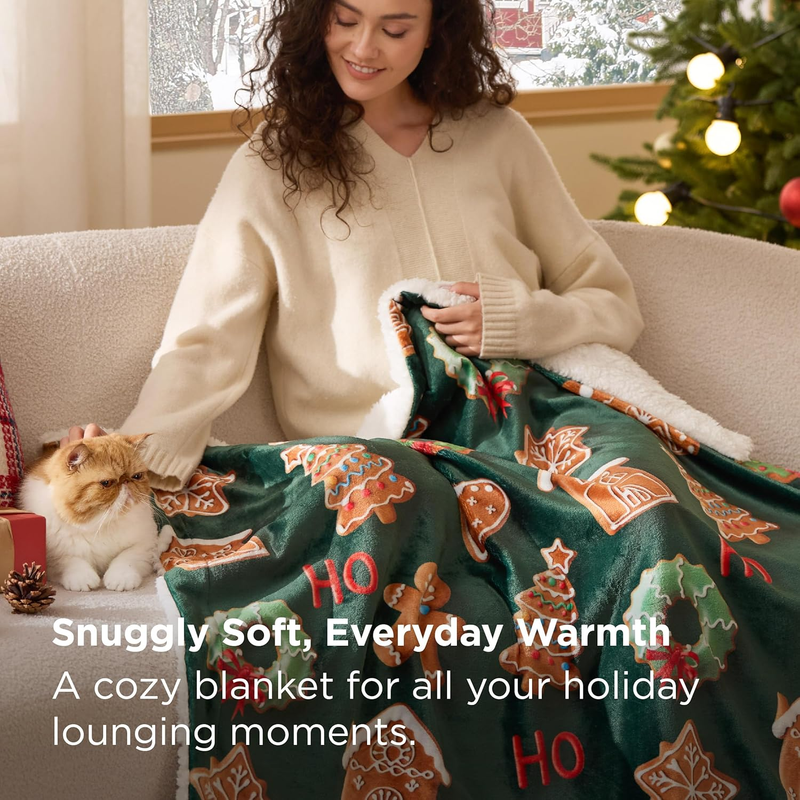 Christmas Throw Blanket Soft Sherpa 3D Gingerbread Couch Sofa Bed 50"x60" 2