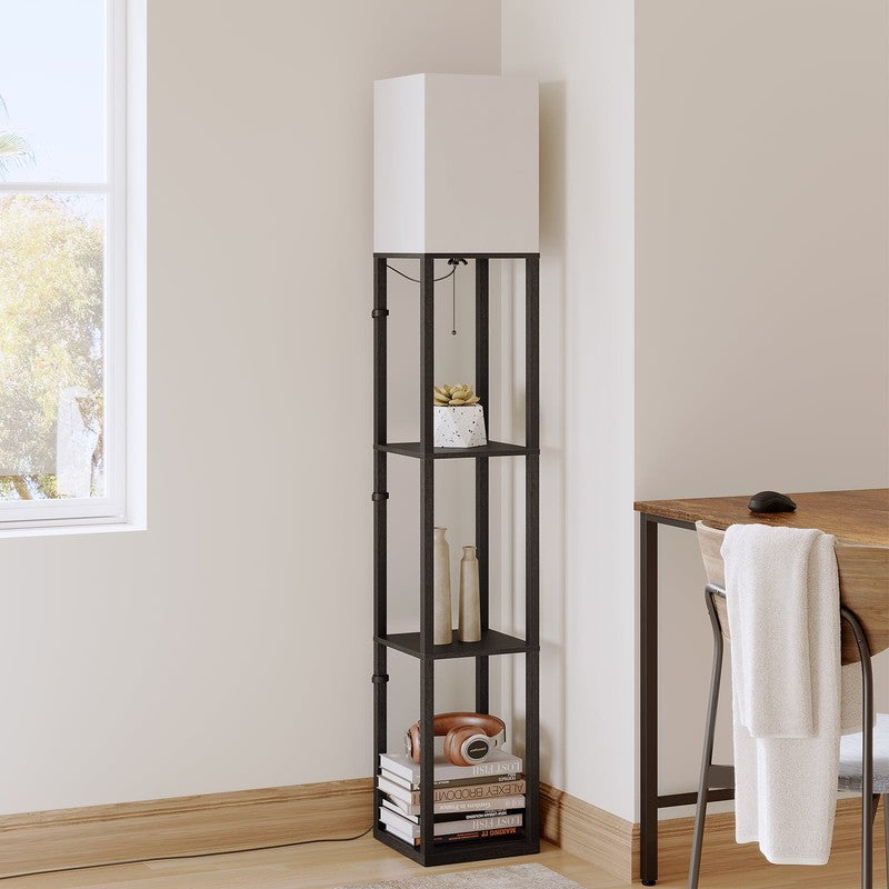 63" Black LED Floor Lamp with Shelves, Standing Lamp with Storage, UL Certified8