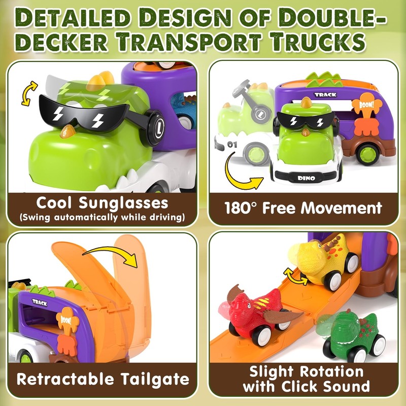 Toddler Toys for Boys 2 3 4 5+ Years Old, Dinosaur Toy Cars with Lights & Sounds3