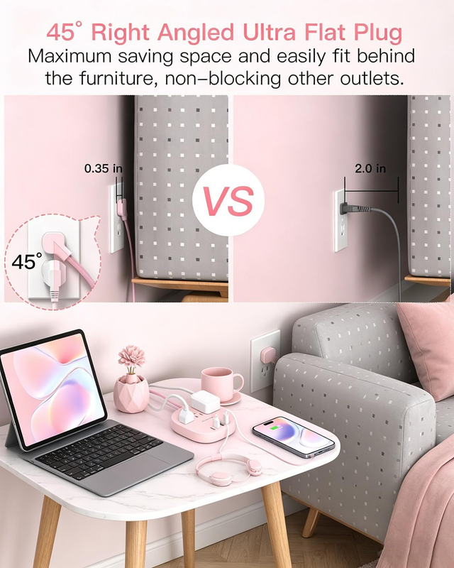 Cruise Approved Power Strip 3 Outlets 4 USB 2 USB C 6FT Pink3