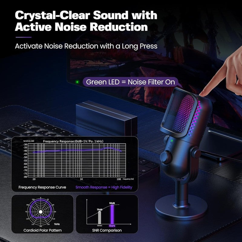 USB RGB Condenser Microphone for PC Gaming with Stand & Quick Mute Black2