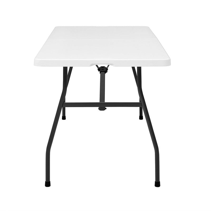 White 6 Foot Fold in Half Plastic Table Indoor Outdoor Scratch Resistant Carry H5
