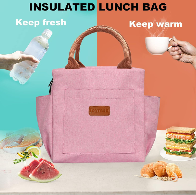 Insulated Lunch Bag for Women Men Large Reusable Tote w/ Bottle Holder Pink4