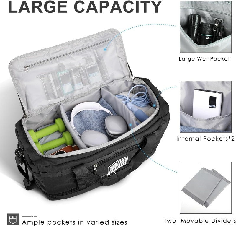 Carry On Gym Travel Duffle Bag 22x14x9 Airline Approved w/ Shoe Wet Pocket2