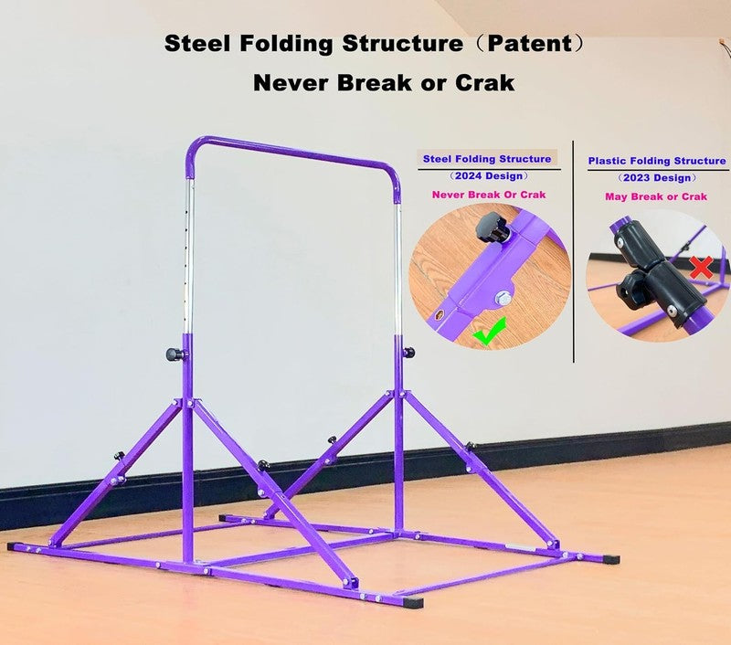 Foldable Kids Gymnastic Bar 3 12 Adjustable 9 Heights 200lb w/ Mat Home/Gym1