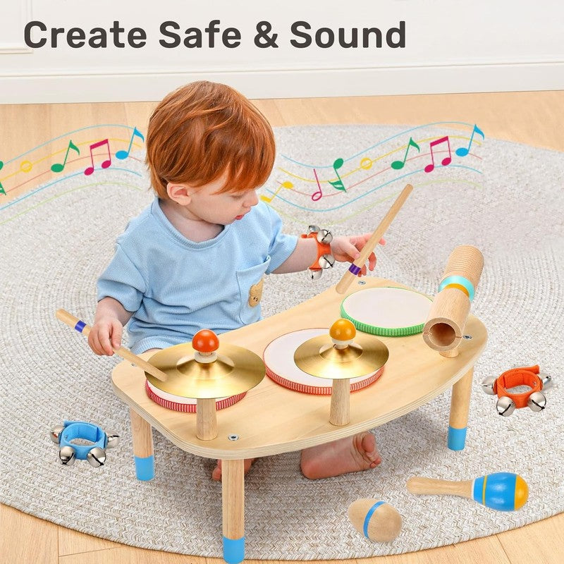 11 in 1 Kids Drum Set Montessori Wooden Musical Toys Toddler Music Table4