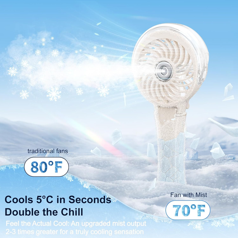 Portable Handheld Misting Fan USB Rechargeable Foldable Beige2