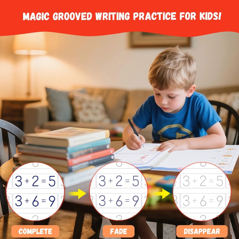 Magic Grooved Writing Practice for Kids Ages 3 8, Reusable Grooved Handwriting W5