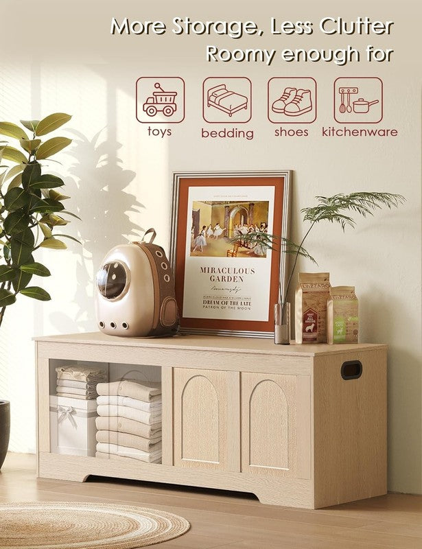 47.2'' Rattan Storage Chest Flip Top Entryway Bench Toy Box Natural6