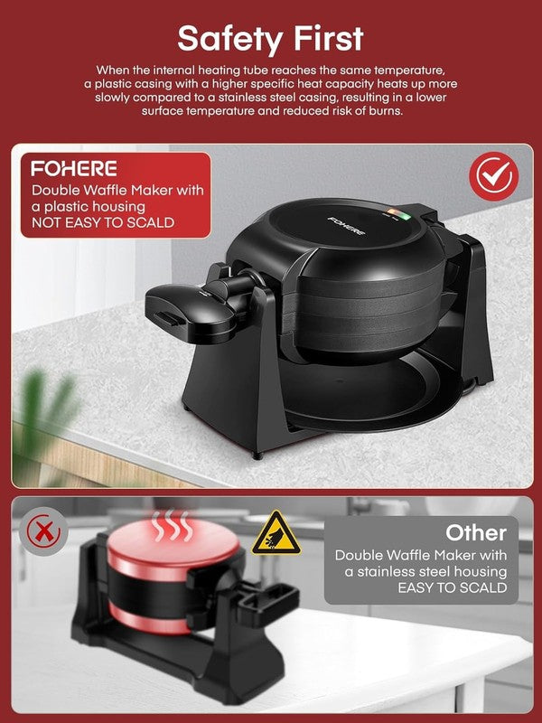 Double Belgian Waffle Maker 1400W Flip Iron Nonstick 8 Slice Black6