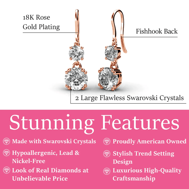 Kadence Dangle Earrings 18K Rose Gold Plated w/ Crystal Gift for Women1